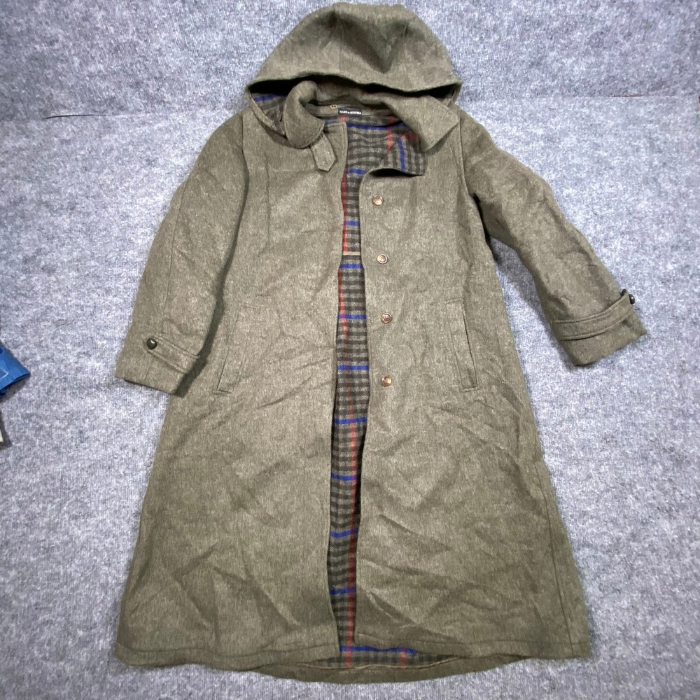 Orvis Vintage‎ Wool Hooded Loden Coat Made in Austria Olive Green Womens Size 8